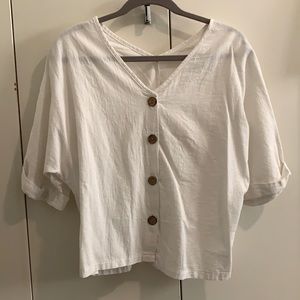 White linen button front blouse